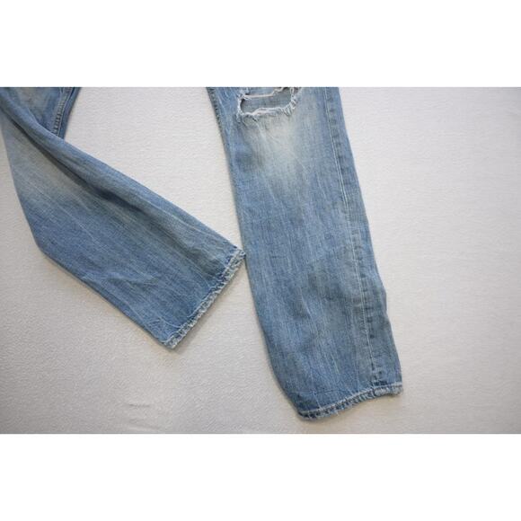 American Eagle Slim Straight Destroyed Rugged Light Blue Jeans Mens Sz 32 x 34 - Picture 3 of 11